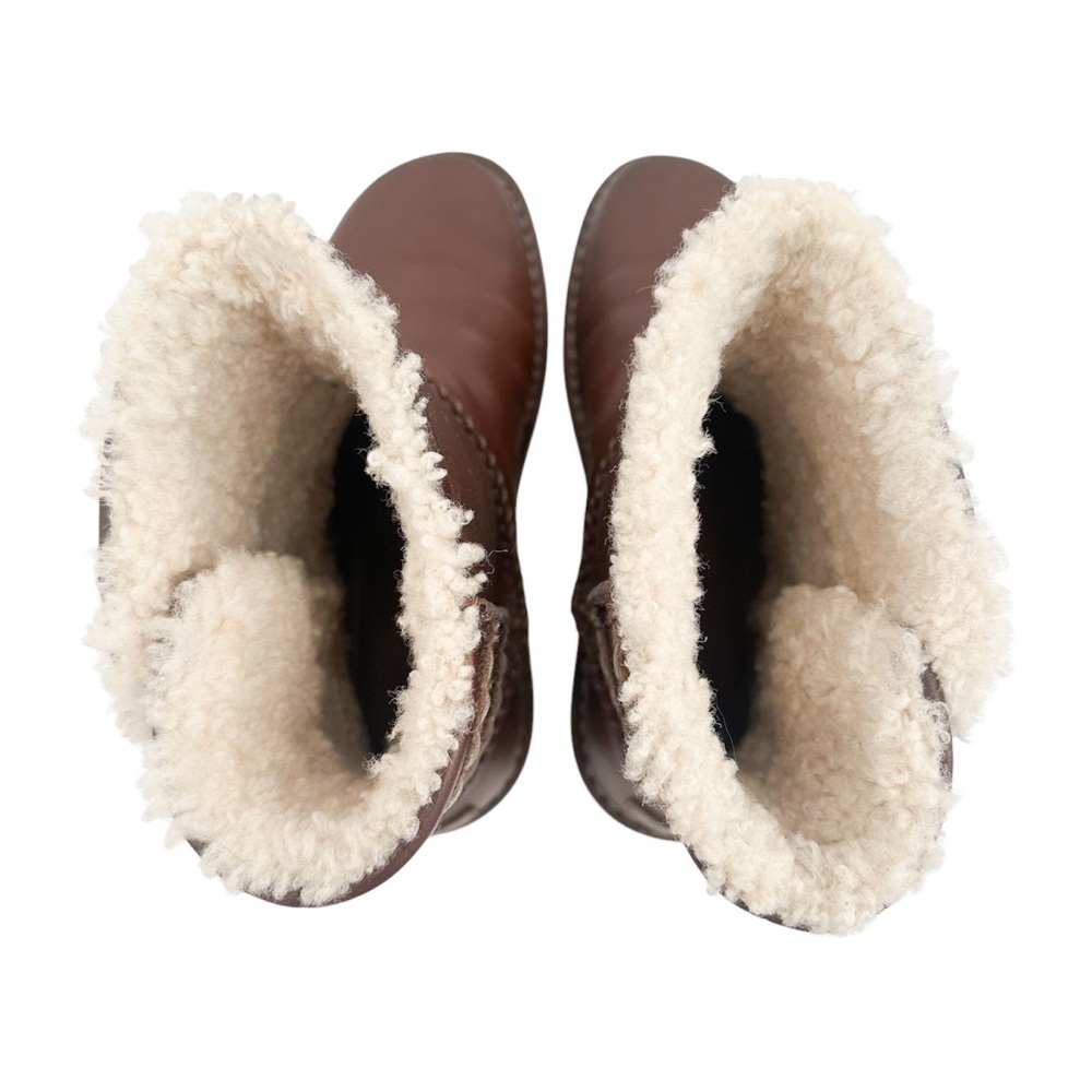 UGG Brown Lillie Leather Side Button Winter Ankle Moto Boots — Size 8 - Picture 6 of 10